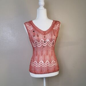 BETTE PAIGE Bronze Crochet Open Weave Crop Sleeveless Sweater Xs/S